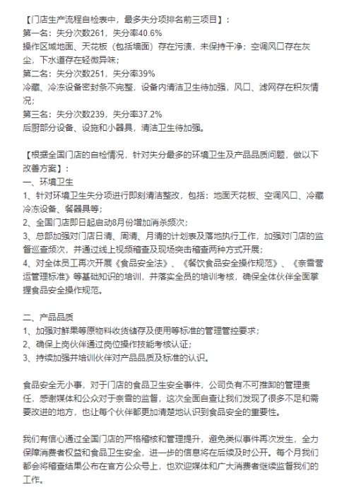 截圖自奈雪的茶微博8月3日晚間的回應(yīng)。