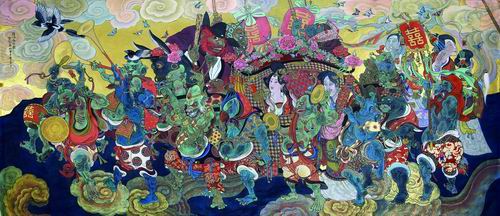 《鐘馗嫁妹圖》2014年創(chuàng)作，生宣紙本彩墨，220cm x 96cm（高楊圖）