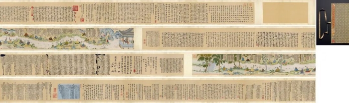 清乾隆 欽定補刻端石蘭亭圖帖緙絲全卷長1714.5×31.6cm成交價：2.415億元（最貴緙絲）