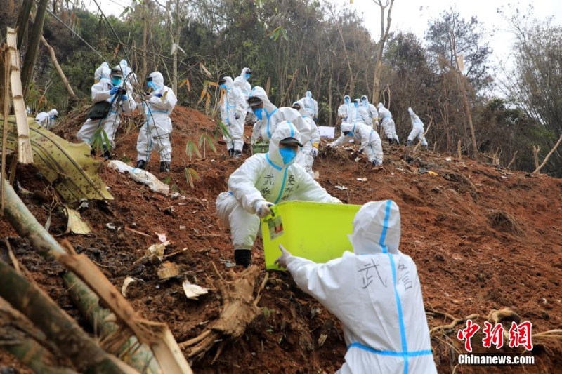 東航墜機(jī)救援現(xiàn)場：武警官兵分批次、分區(qū)域搜索