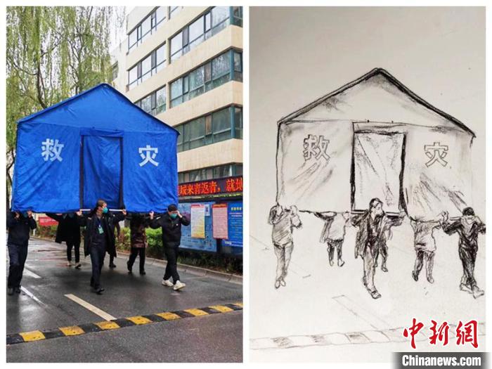 圖為工作人員移動(dòng)一頂帳篷?！∏嗪Ｊ∽匀毁Y源廳 供圖
