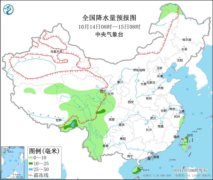 全國降水量預(yù)報圖(10月14日08時-15日08時)