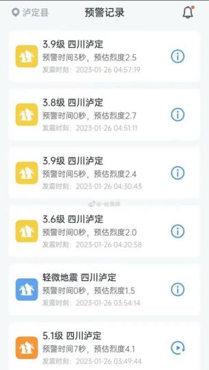 手機(jī)用戶預(yù)警記錄截圖。　成都高新減災(zāi)研究所供圖