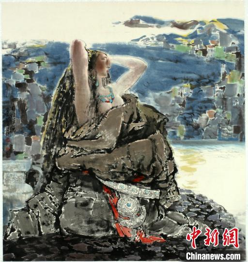 連日來，“丹青澄懷·周國軍中國畫作品展”在遼寧美術(shù)館展出。圖為展出作品《湖水清清》?！∈茉L者供圖